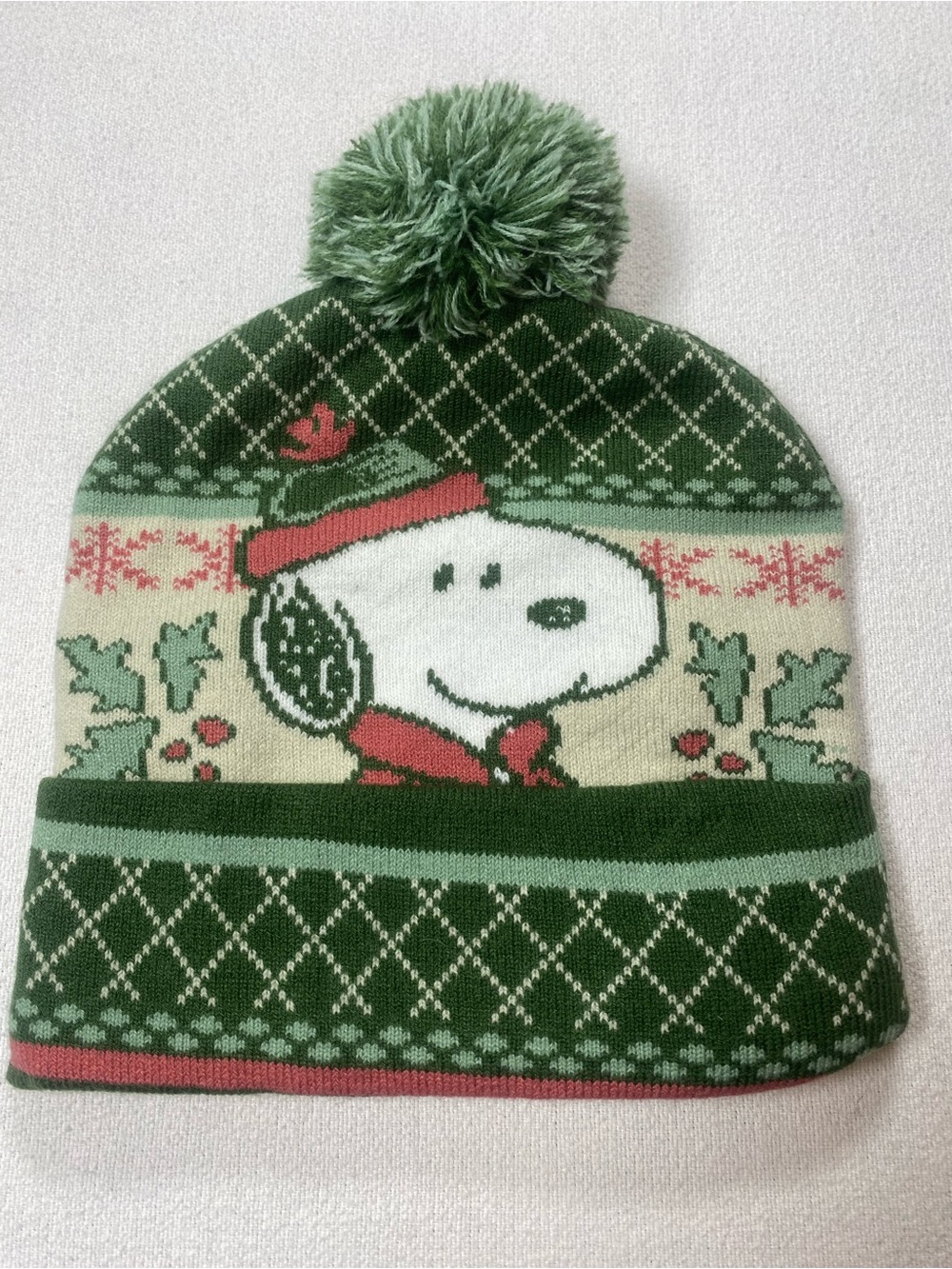 Peanuts Snoopy Green Pom Pom Women’s Beanie Hat
